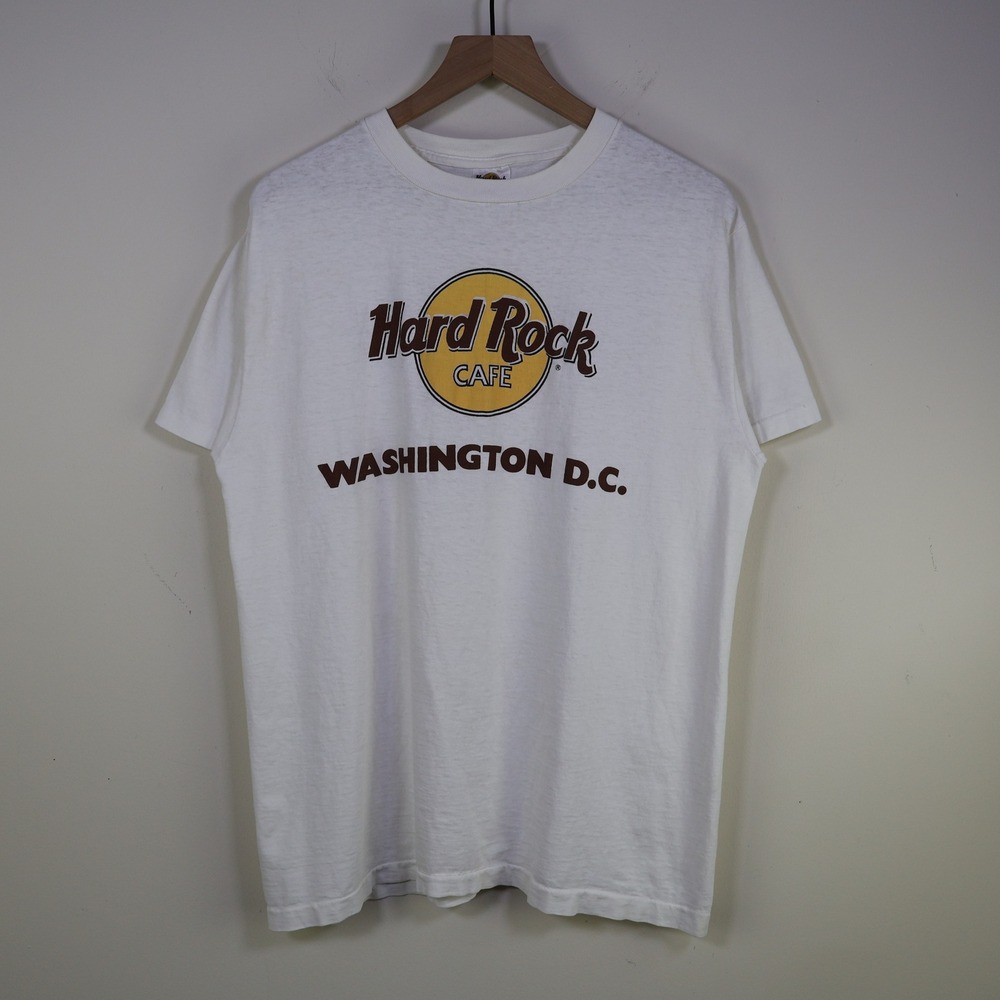 Vintage 90s Hard Rock Cafe Washington DC T-Shirt XL White Cotton Graphic Tee USA